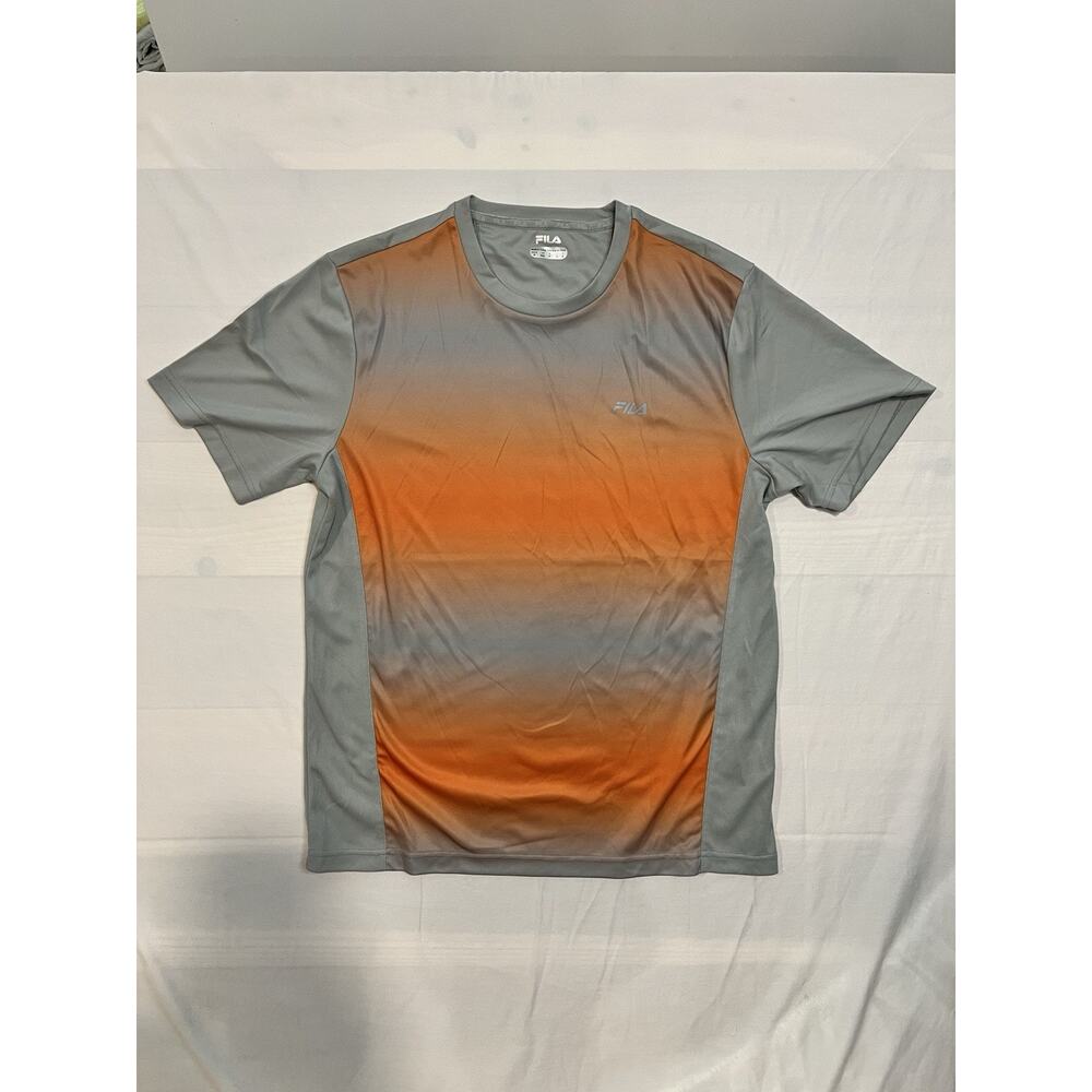FILA Sport Men's Performance T-Shirt Grey Orange Ombre Gradient Tee Size M